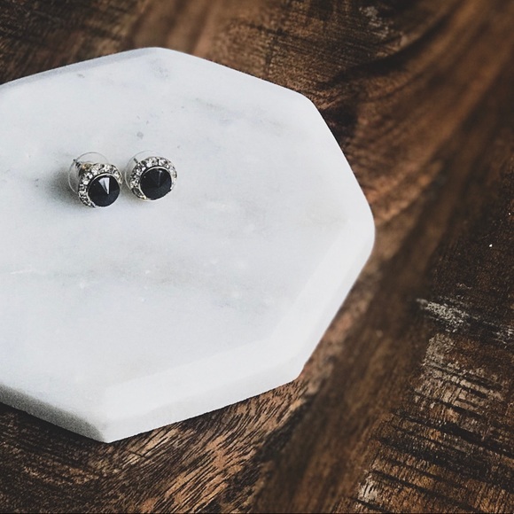 Crystal Stud Earrings Black Gold Minimalist Posts - Picture 2 of 3